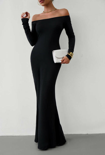 Off-Shoulder Long Sleeve Maxi Dress.