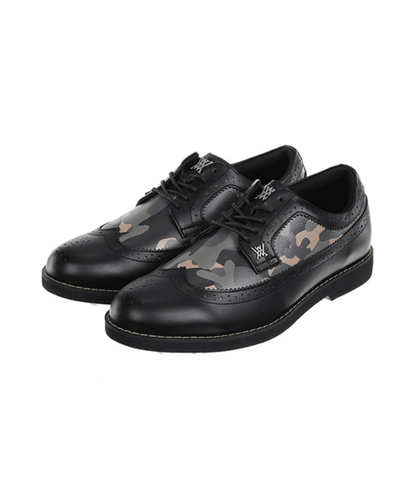 ANew Golf: Men's Camo Wingtip Brogue Shoes - Black.