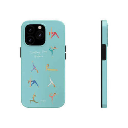 Yoga Poses Blue Tough Case for iPhone with Wireless Charging.