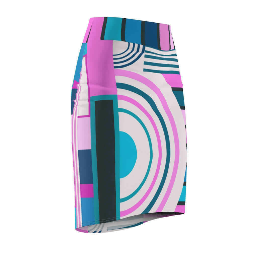 Womens Skirt, Pink and Blue High Waist Pencil Skirt, S19817.