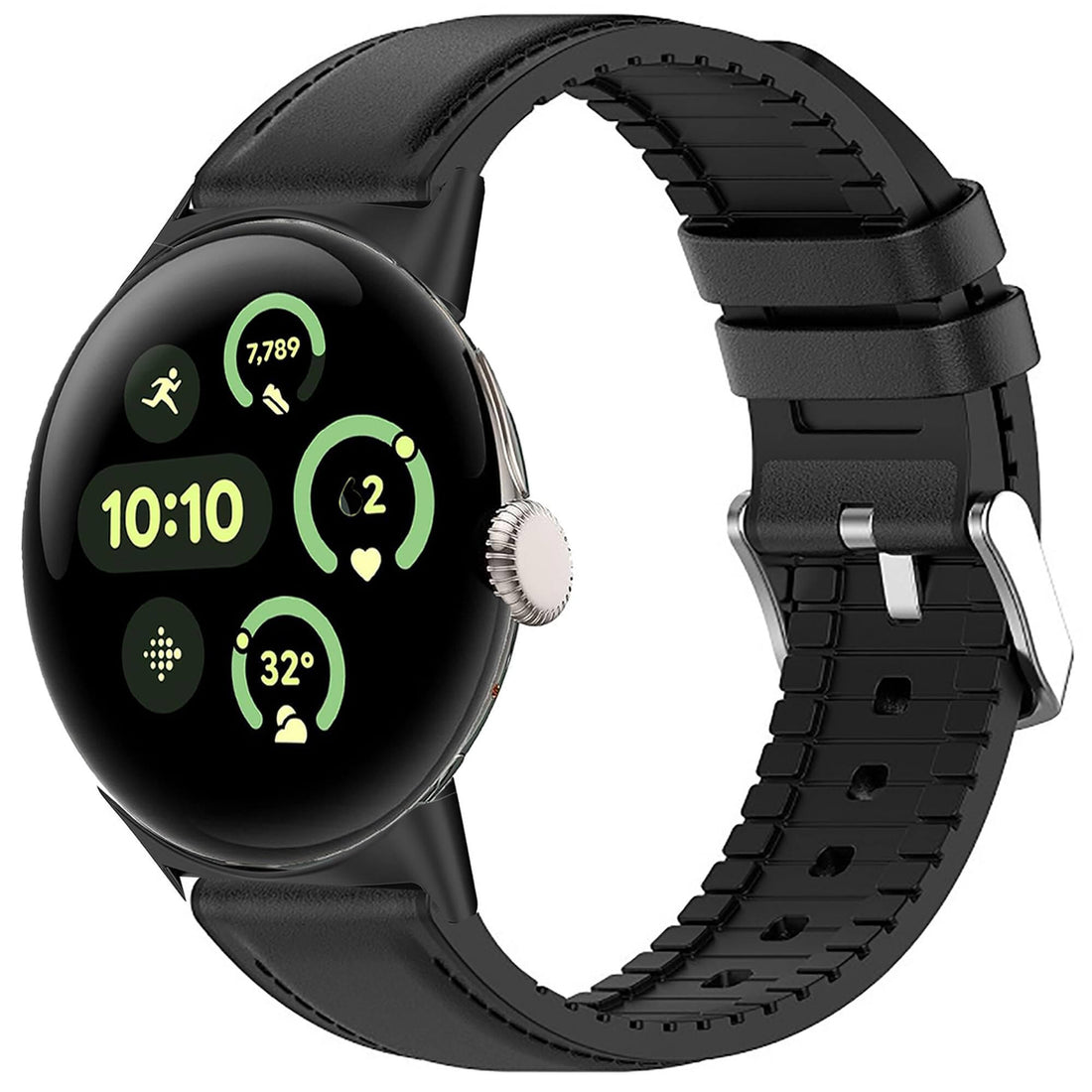 Leather &amp; Silicone Band for Pixel Watch 3 45mm - Black