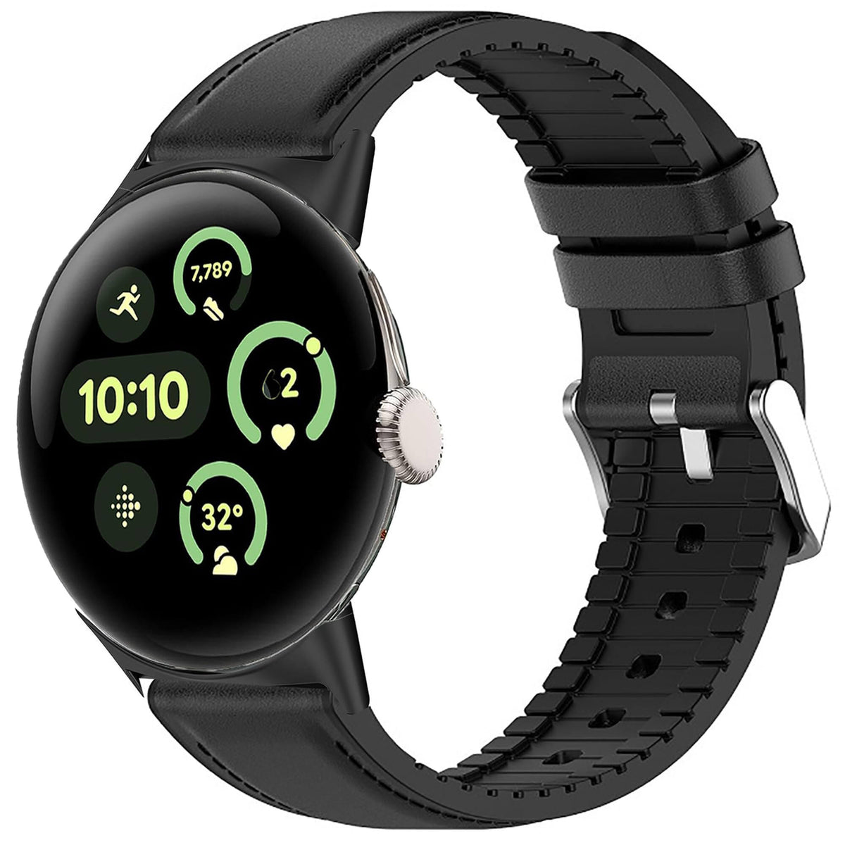 Leather &amp; Silicone Band for Pixel Watch 3 45mm - Black