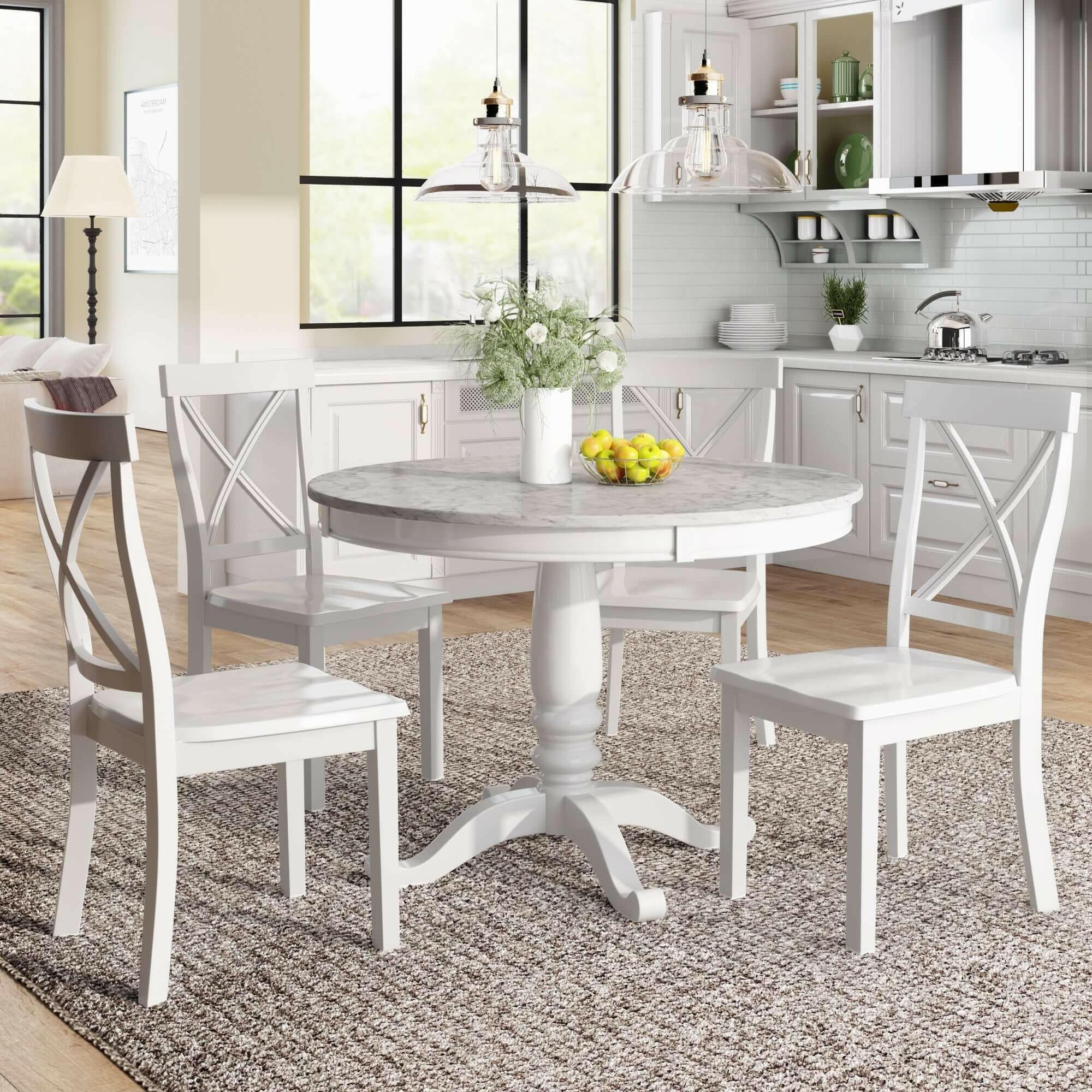 5 Pieces Dining Table and Chairs Set for 4 Persons, Kitchen Room Solid