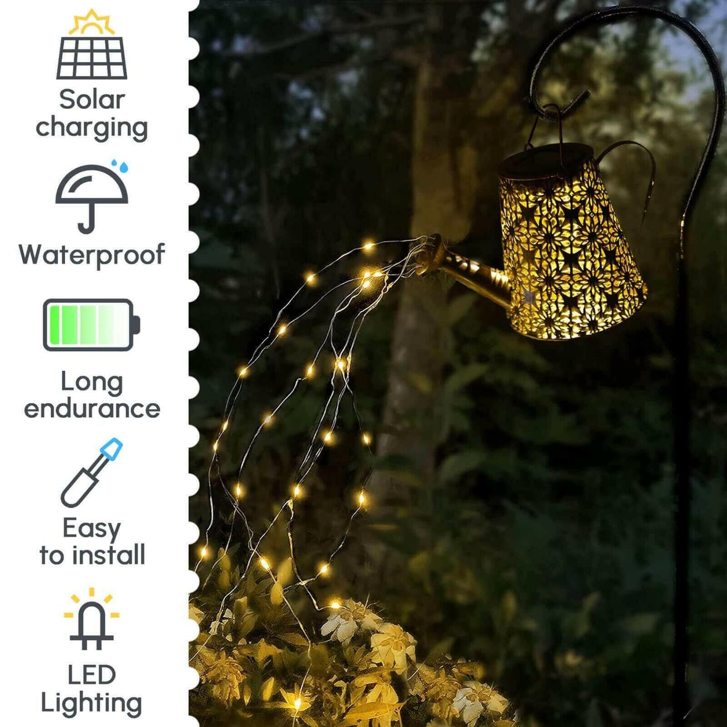 Solar Watering Can Lights Outdoor Decor Hanging Kettle Lantern Light.