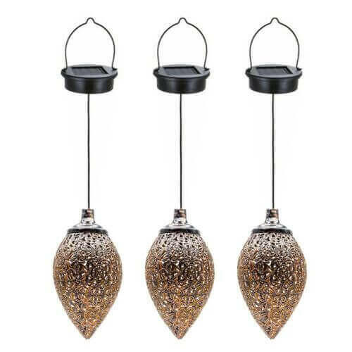 2Pcs Solar LED Hanging Lantern Lights Metal Garden Patio Decor Lights