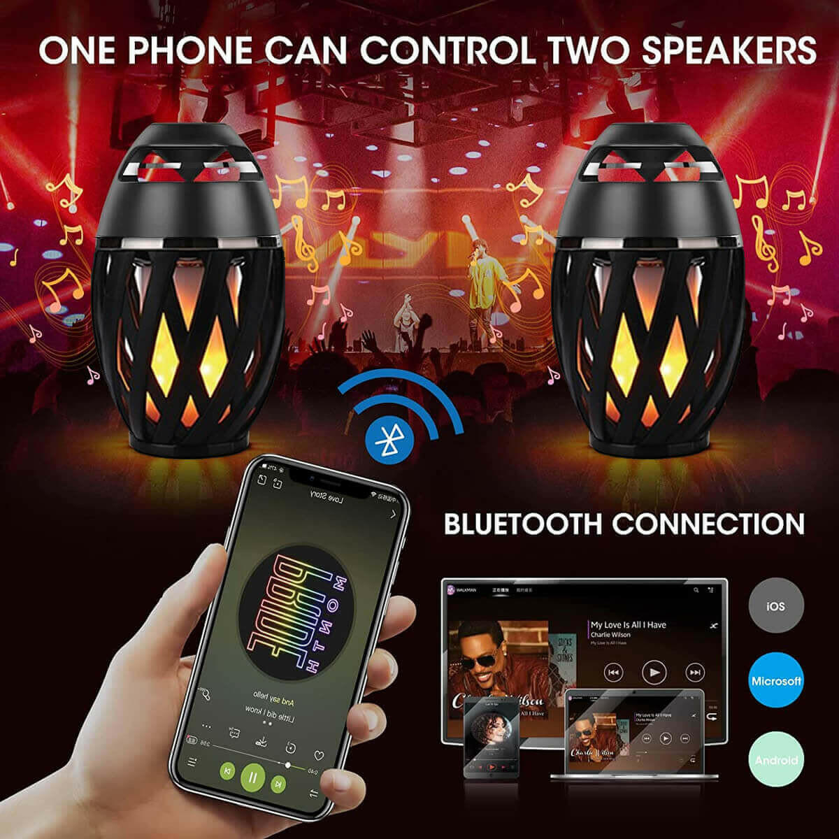 Tiki Tiki To To Outdoor LED Torch With Bluetooth Speaker.