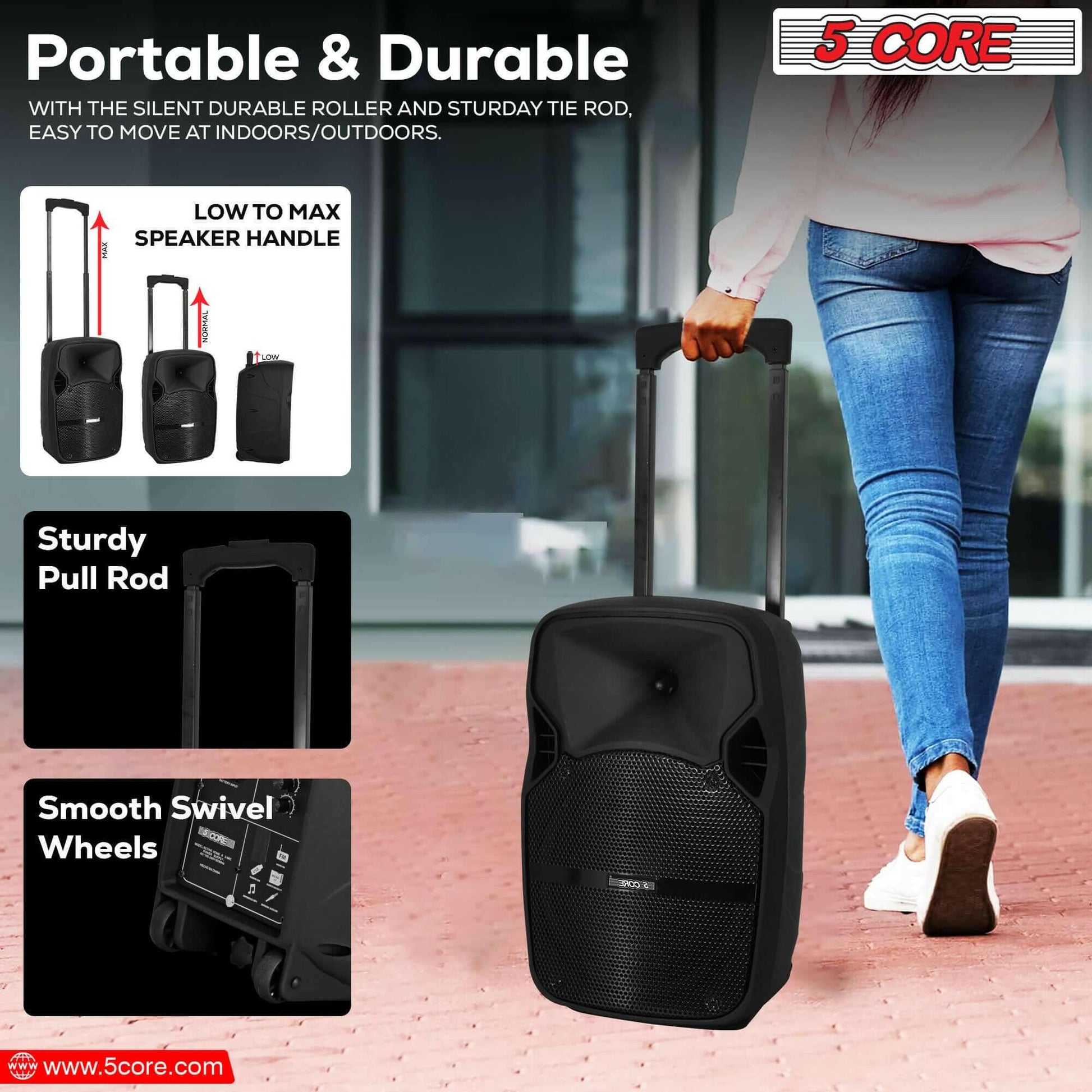 5Core Party Speaker Portable PA System 2 Wireless Mic Bluetooth Loud.