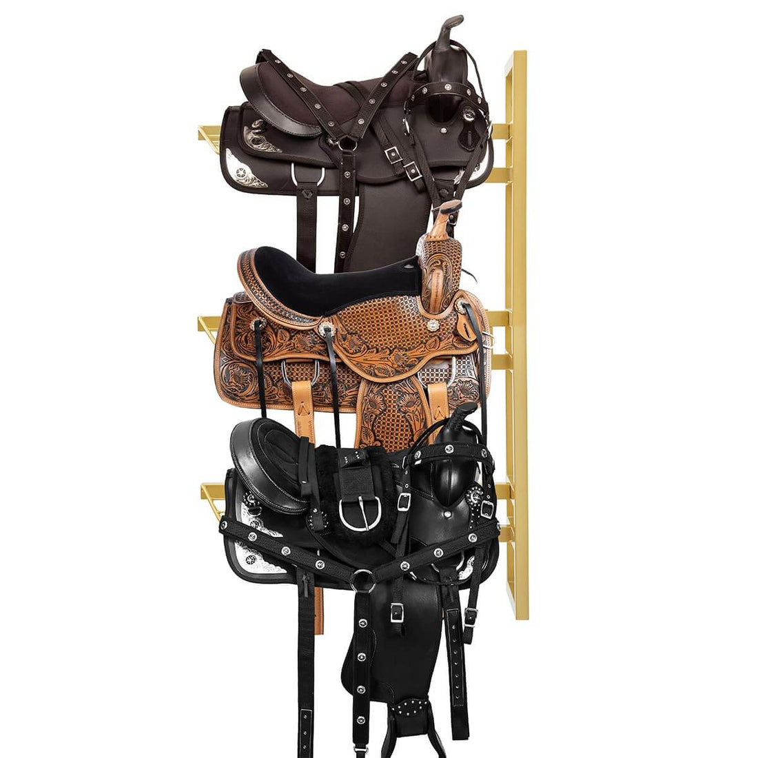 GOLASON 3-Tier Wall-Mounted Saddle Rack – Gold