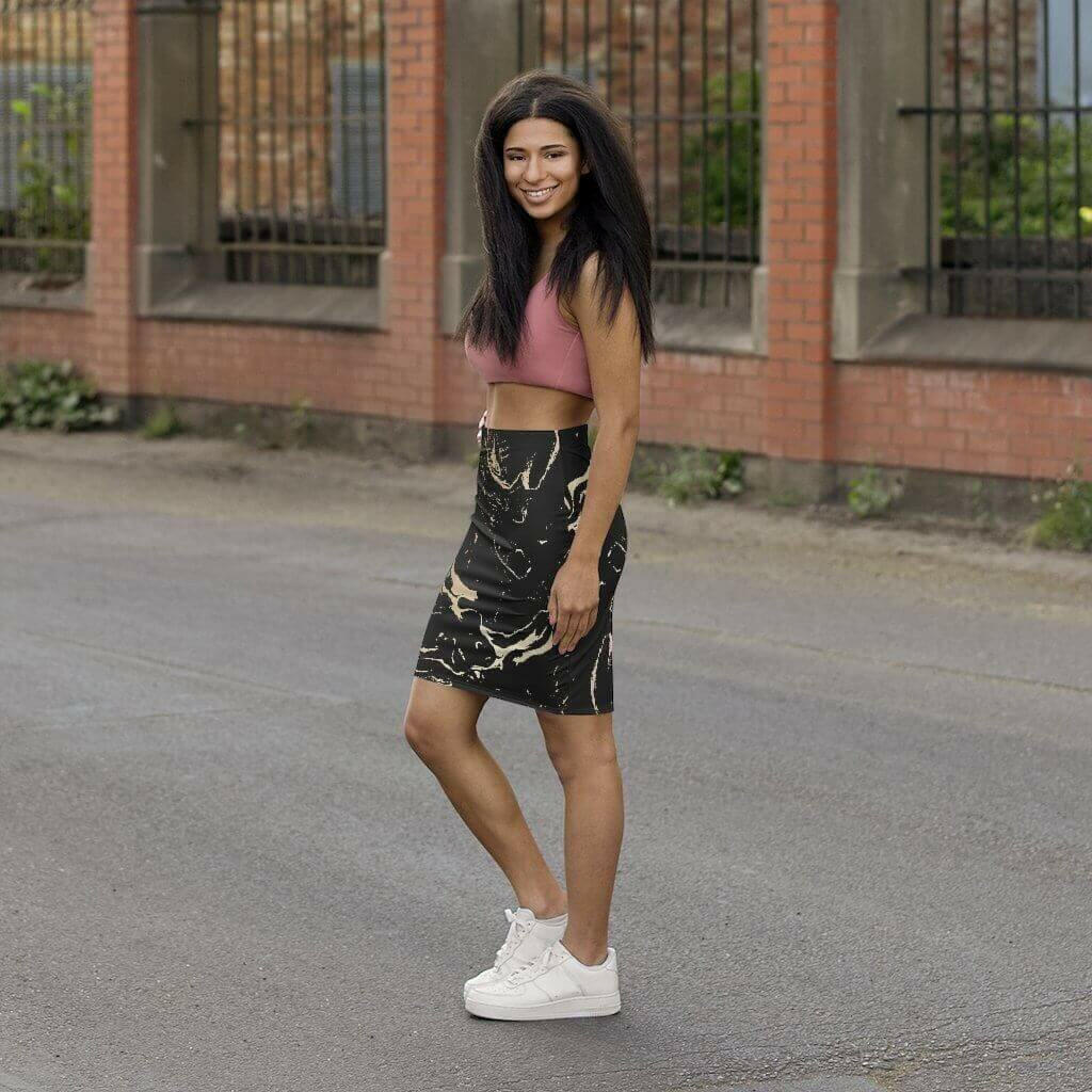 Womens Skirt, Black and Beige Marble Style Skirt.