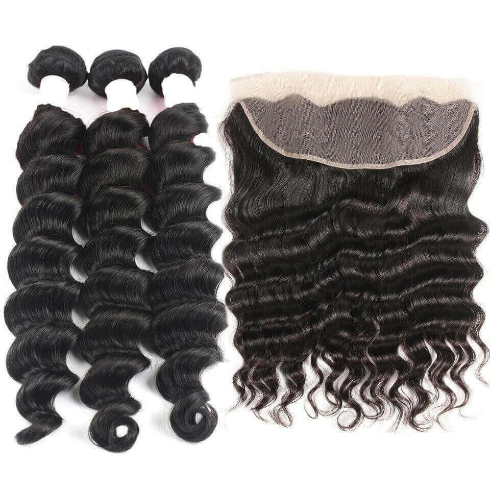 BeuMax 10A Grade 3/4 loose body wave bundles with 13x4 Frontal.