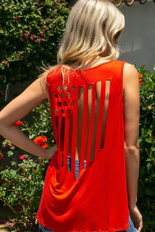 AMERICAN FLAG LASER CUT TANK TOP.