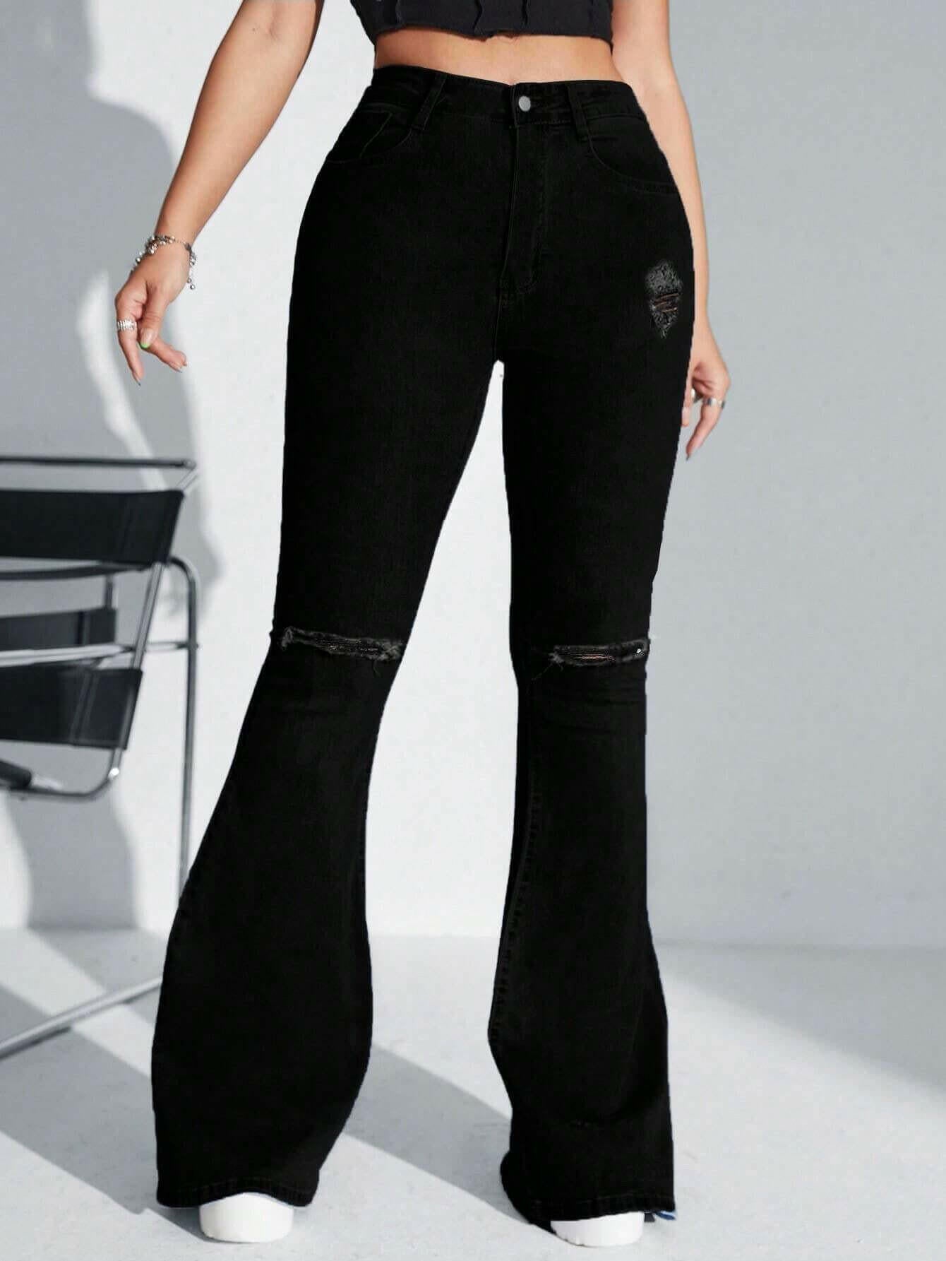 SHEIN SXY High Waist Ripped Flare Leg Jeans