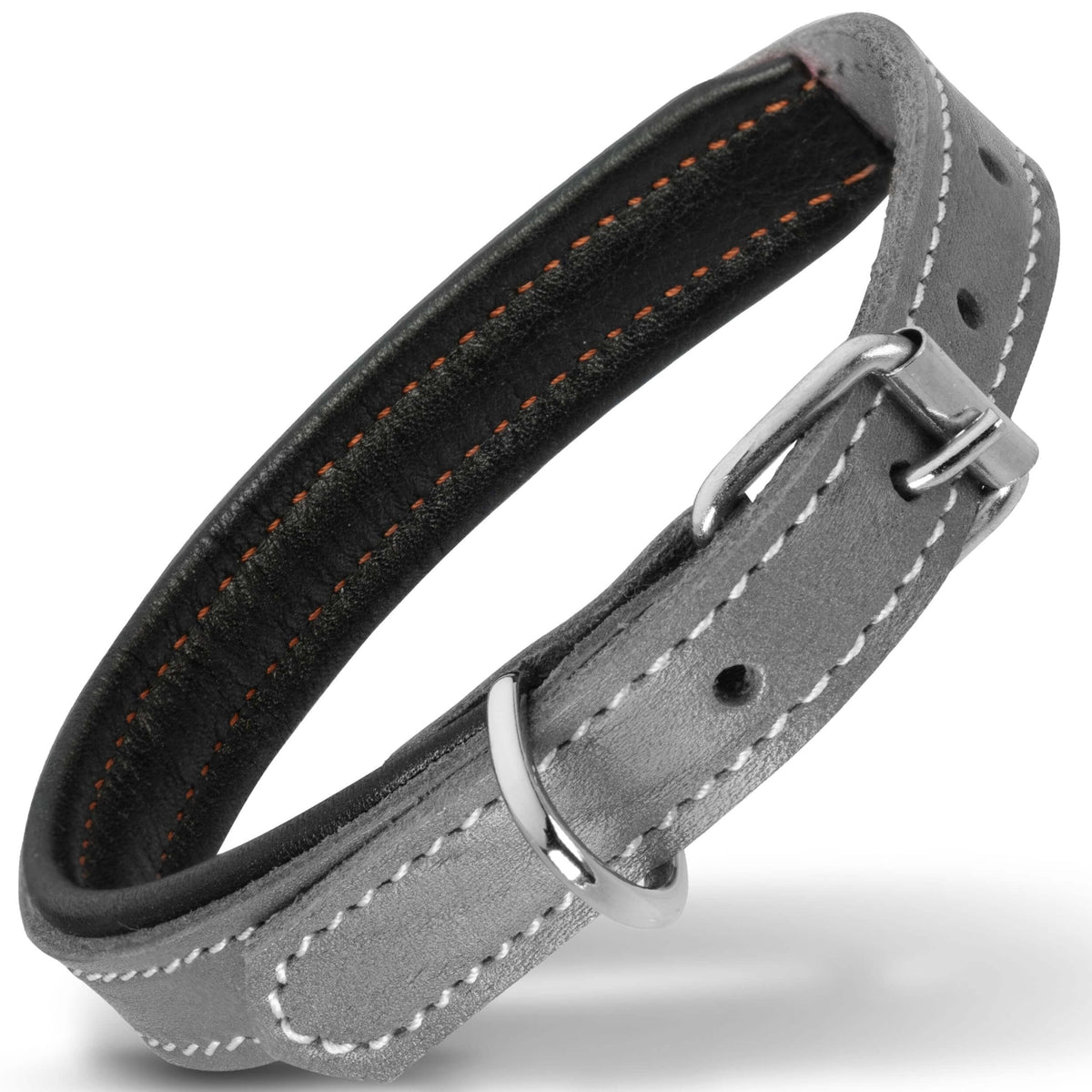 Filbert Padded Leather Dog Collar - Gray, Small