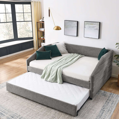 Full Size Daybed with Trundle Upholstered Tufted Sofa Bed, Linen