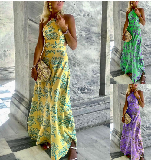 Halterneck Printed Midi Dress for Women
