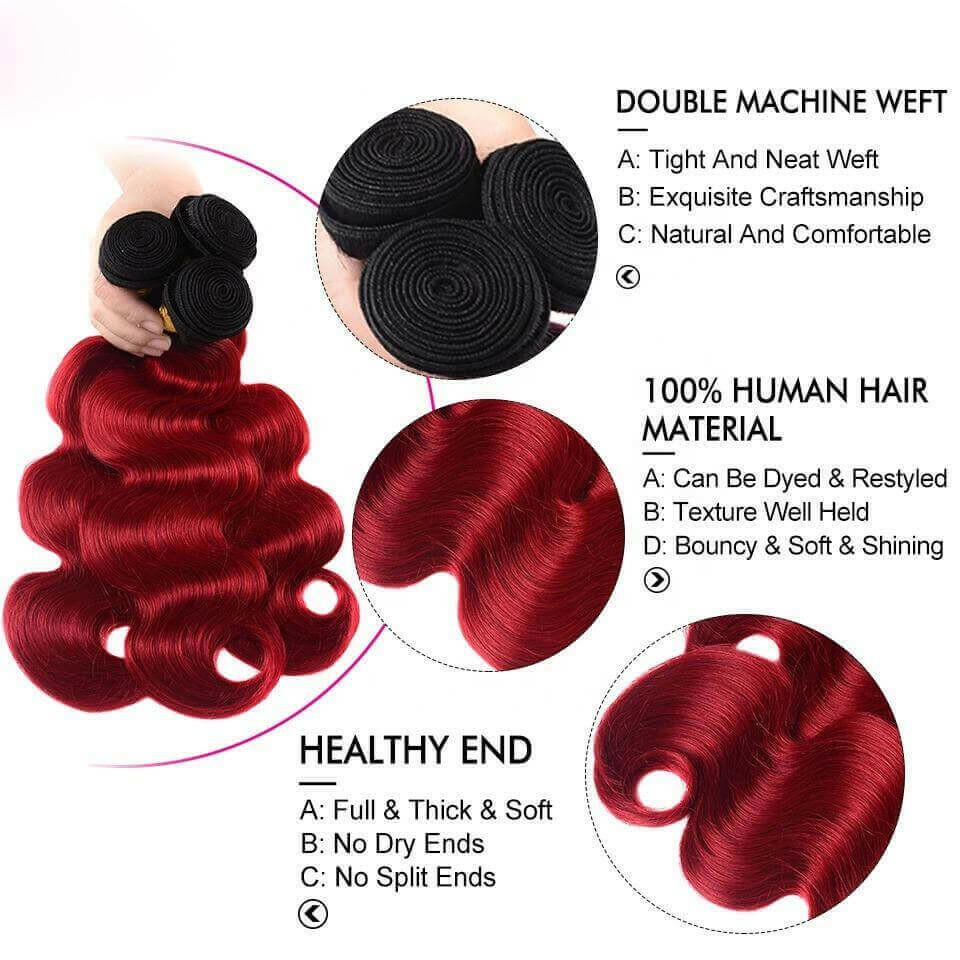 BeuMax 1B Burgundy Body Wave BUNDLES with CLOSURES &amp; FRONTALS