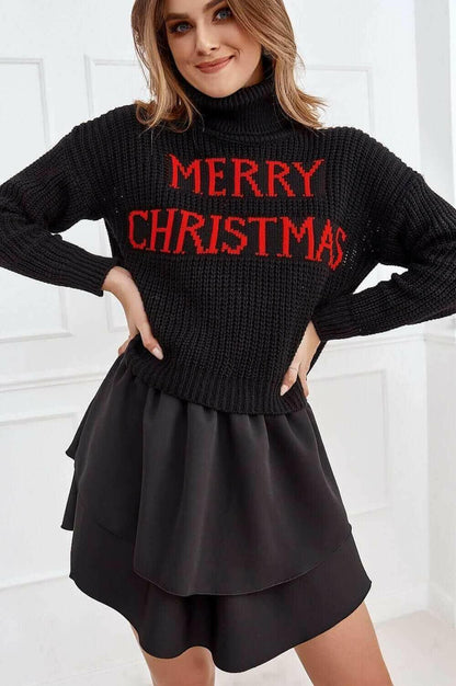 Loose Christmas turtleneck sweater in black 9025.