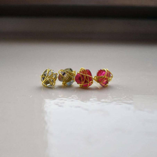 Gold Wire White Heart Stud Earrings | by Ifemi Jewels.