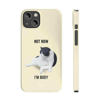 Funny Bored Cat Theme Slim Case for iPhone 14 Series.