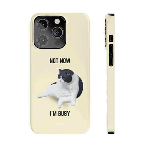 Funny Bored Cat Theme Slim Case for iPhone 14 Series.