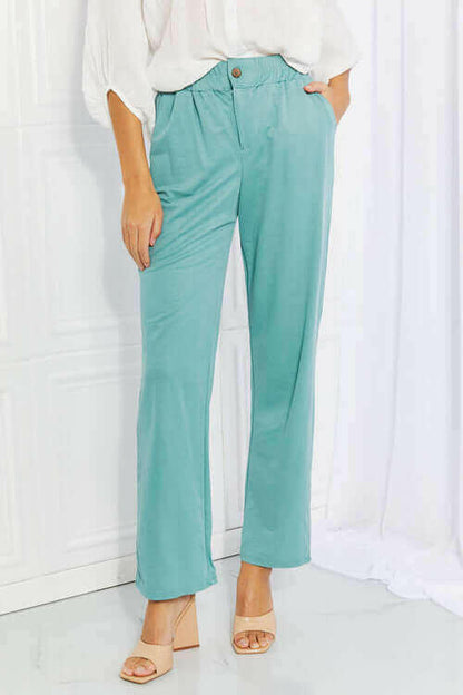 Blumin Apparel Take Me Away Full Size Straight Leg Pants in Seafoam.