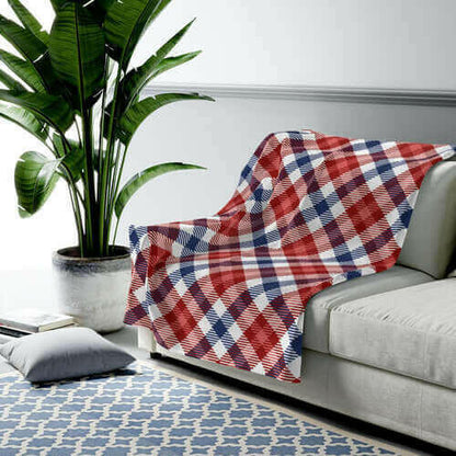 Red and Blue Plaid Plush Blanket Throw.