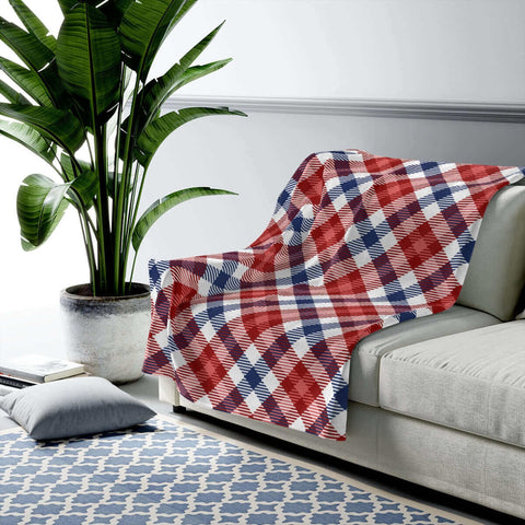 Red and Blue Plaid Plush Blanket Throw