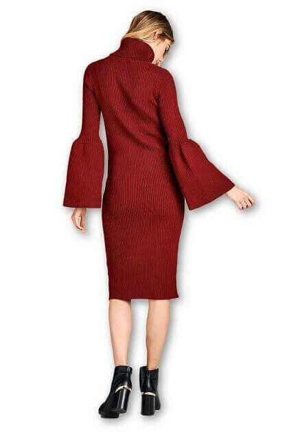 Turtleneck Sweater Dress with Bell Sleeve.