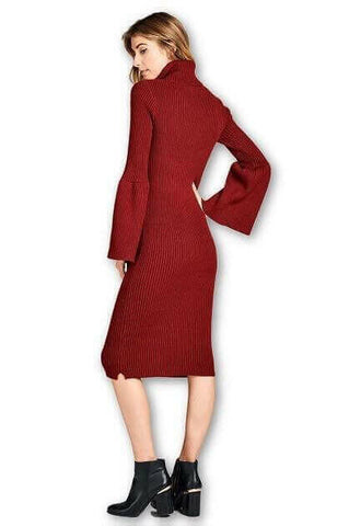 Turtleneck Sweater Dress with Bell Sleeve.