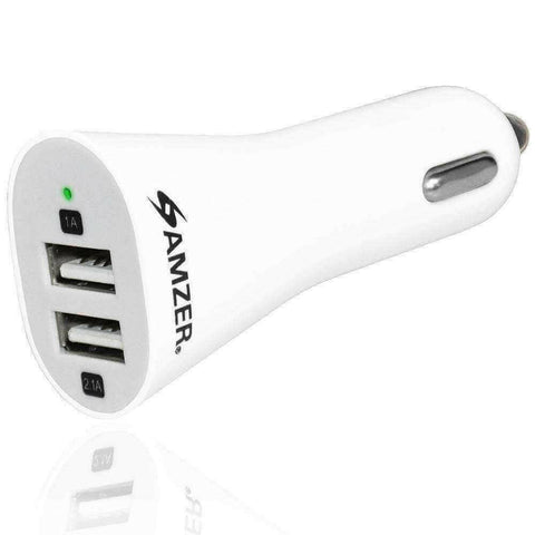 AMZER 2.1A/ 1A Dual USB 2 Port Handy Car Charger (White) - pack of 4.