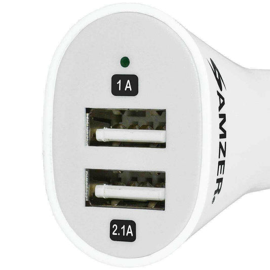 AMZER 2.1A/ 1A Dual USB 2 Port Handy Car Charger (White) - pack of 4.