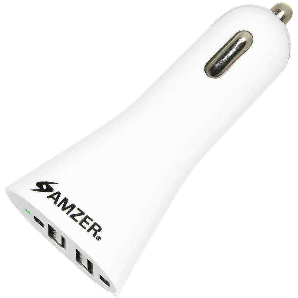 AMZER 2.1A/ 1A Dual USB 2 Port Handy Car Charger (White) - pack of 4.