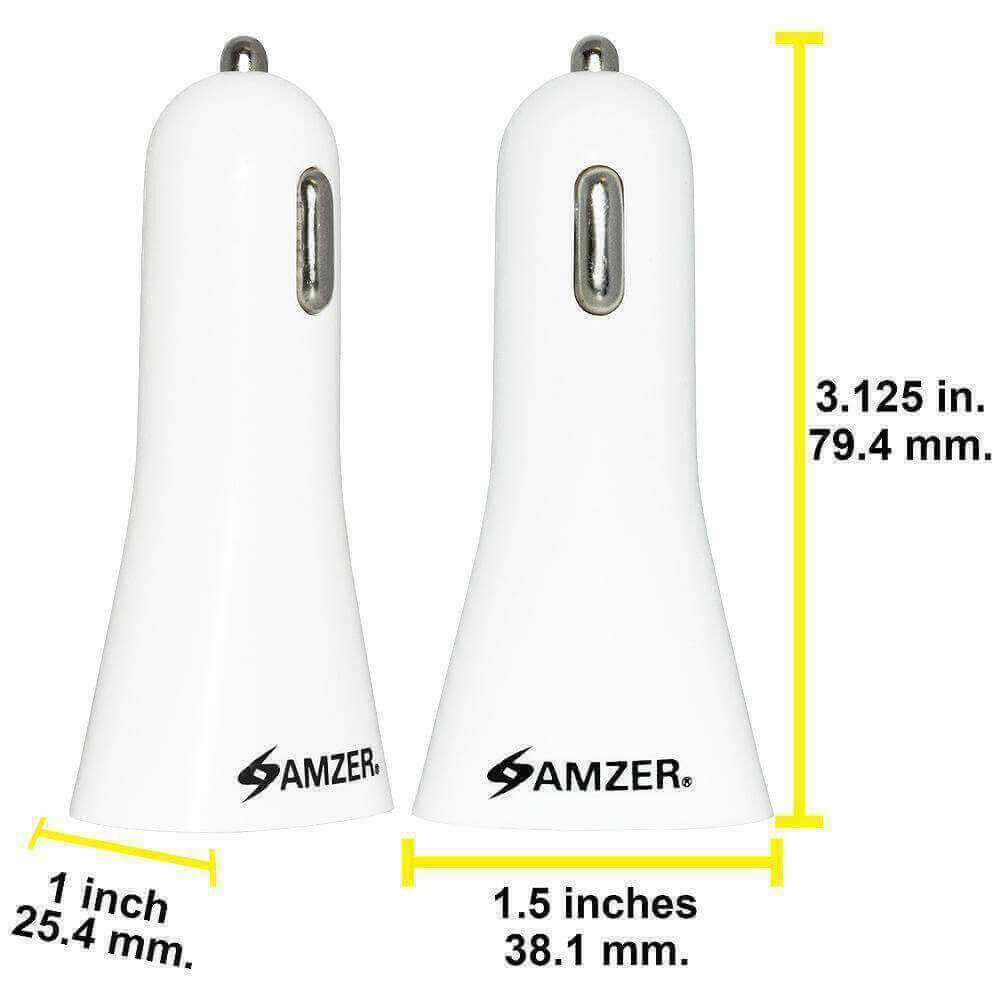 AMZER 2.1A/ 1A Dual USB 2 Port Handy Car Charger (White) - pack of 4.