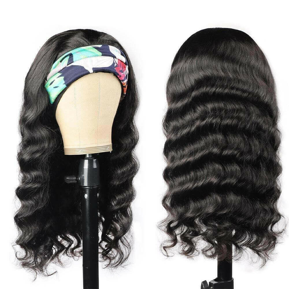 Headband Wig Loose Body Wave Human Hair Scarf Wig No GLUE Easy Wear.