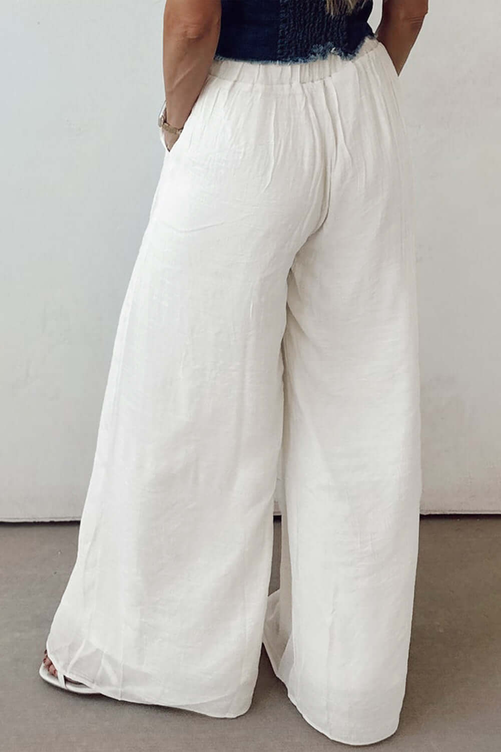 Solid Drop Waist Pleated Wide Leg Pants