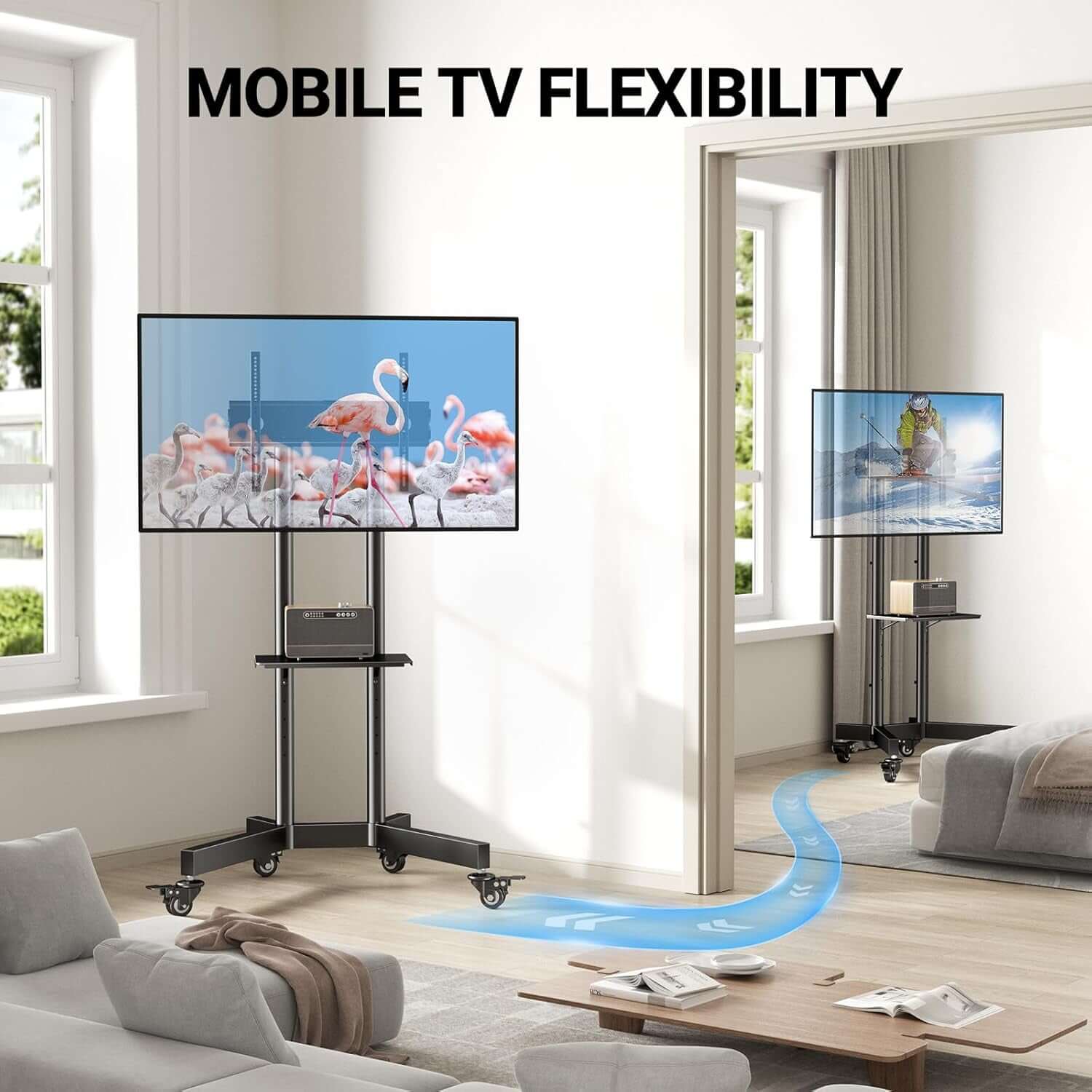 Adjustable Rolling TV Stand for 32-85 Inch TVs