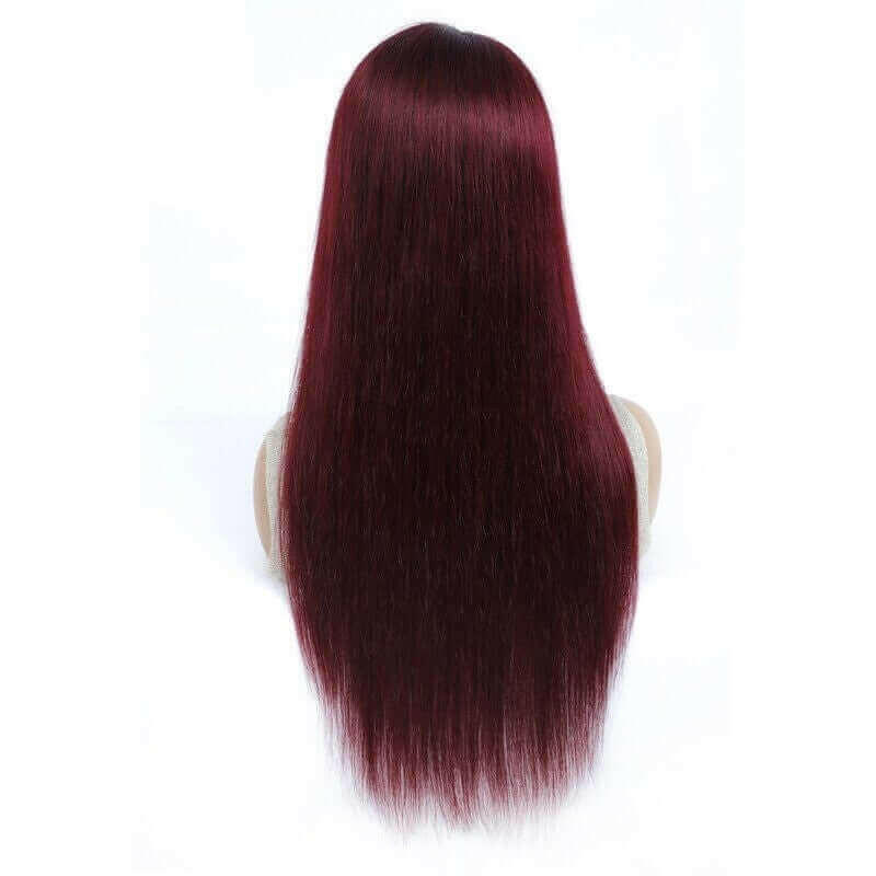 #1B/99J Brazilian Straight Human Hair Wigs with Bangs #99J No Glue Wig.