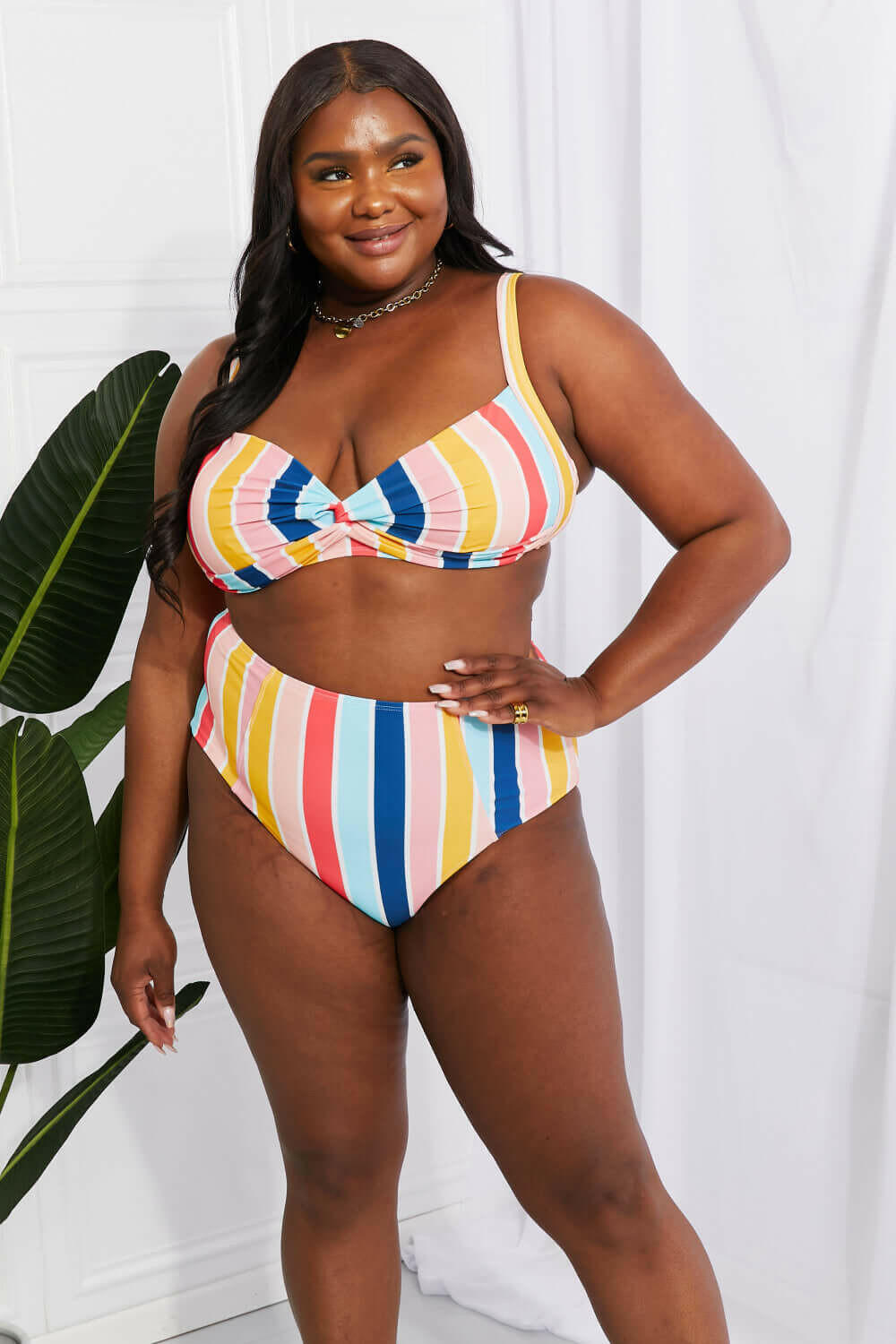 Marina West Swim Take A Dip Twist High-Rise Bikini in Stripe.