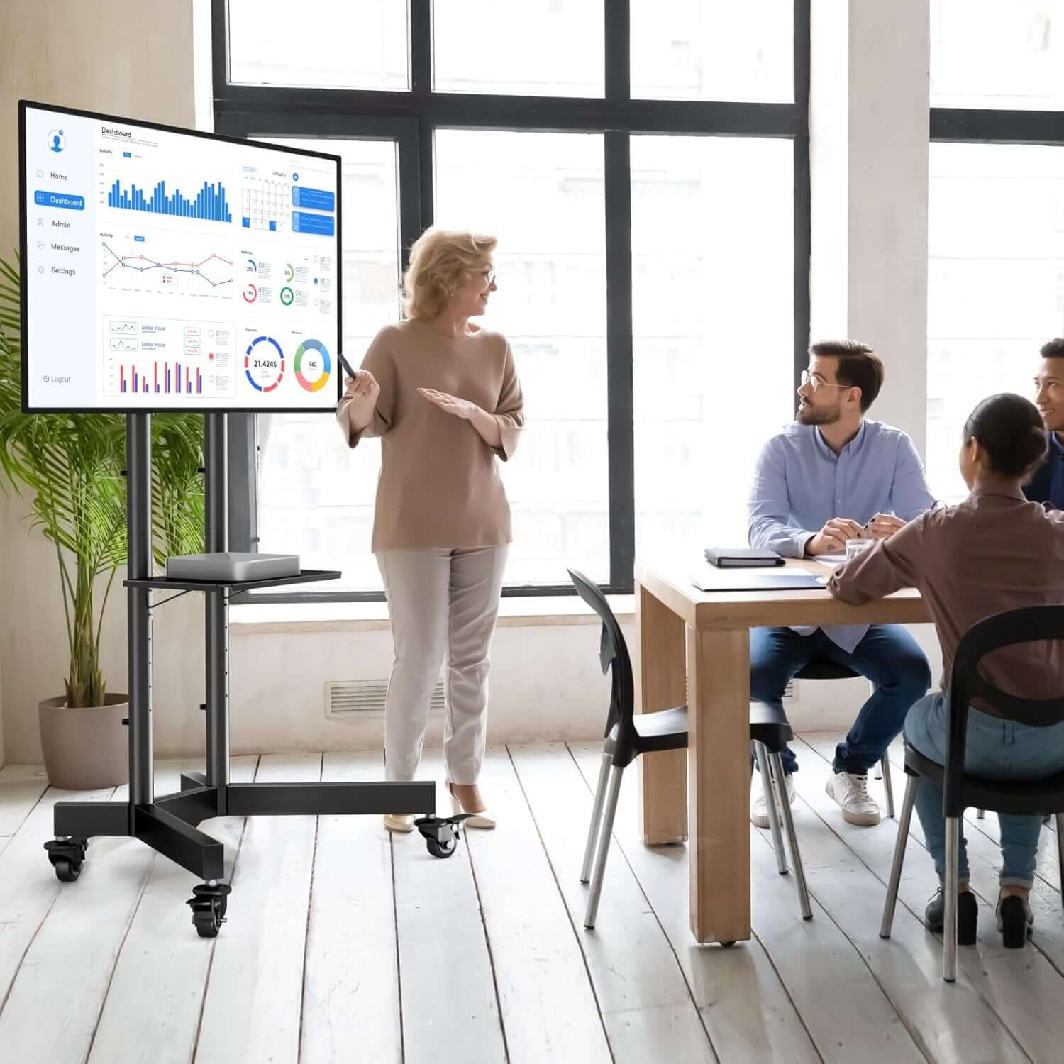 Adjustable Rolling TV Stand for 32-85 Inch TVs