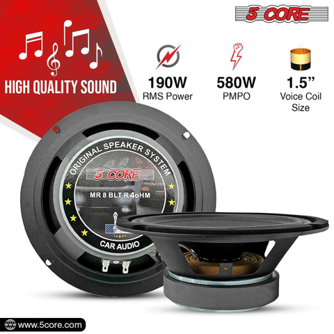 Copy of 5 Core 4pcs 8" Car Audio Speakers with Bullet 580 W 4 Ohm