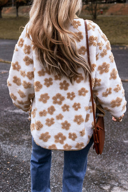 Floral Button-Up Fleece Pocketed Jacket