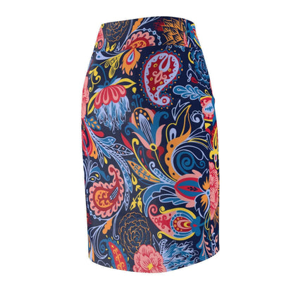 Womens Pencil Skirt, High Waist Stretch, Multicolor Floral Print.