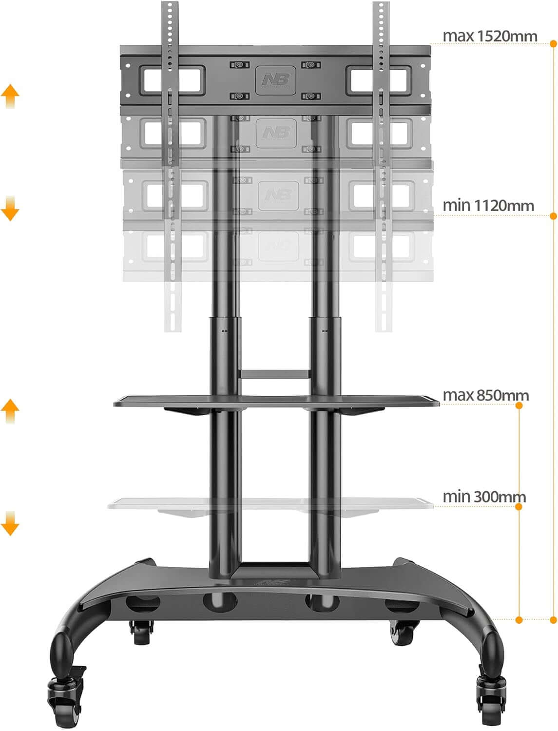 Mobile TV Cart with Wheels for 32 to 75 Inch TVs