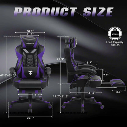 Purple Gaming Chair Reclining Computer Chair with Footrest High Back Gamer Chair with Massage Large Computer Gaming Chair Racing Style Chair for Gaming Big and Tall Gaming Chairs for Adult