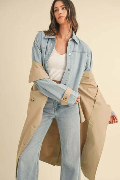 MABLE Layered Look Trench Coat With Denim Jacket