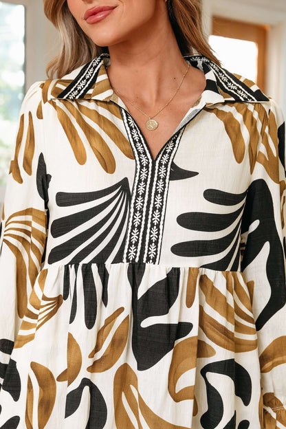 Tropical Contrast Trim Ruffle Hem Dress