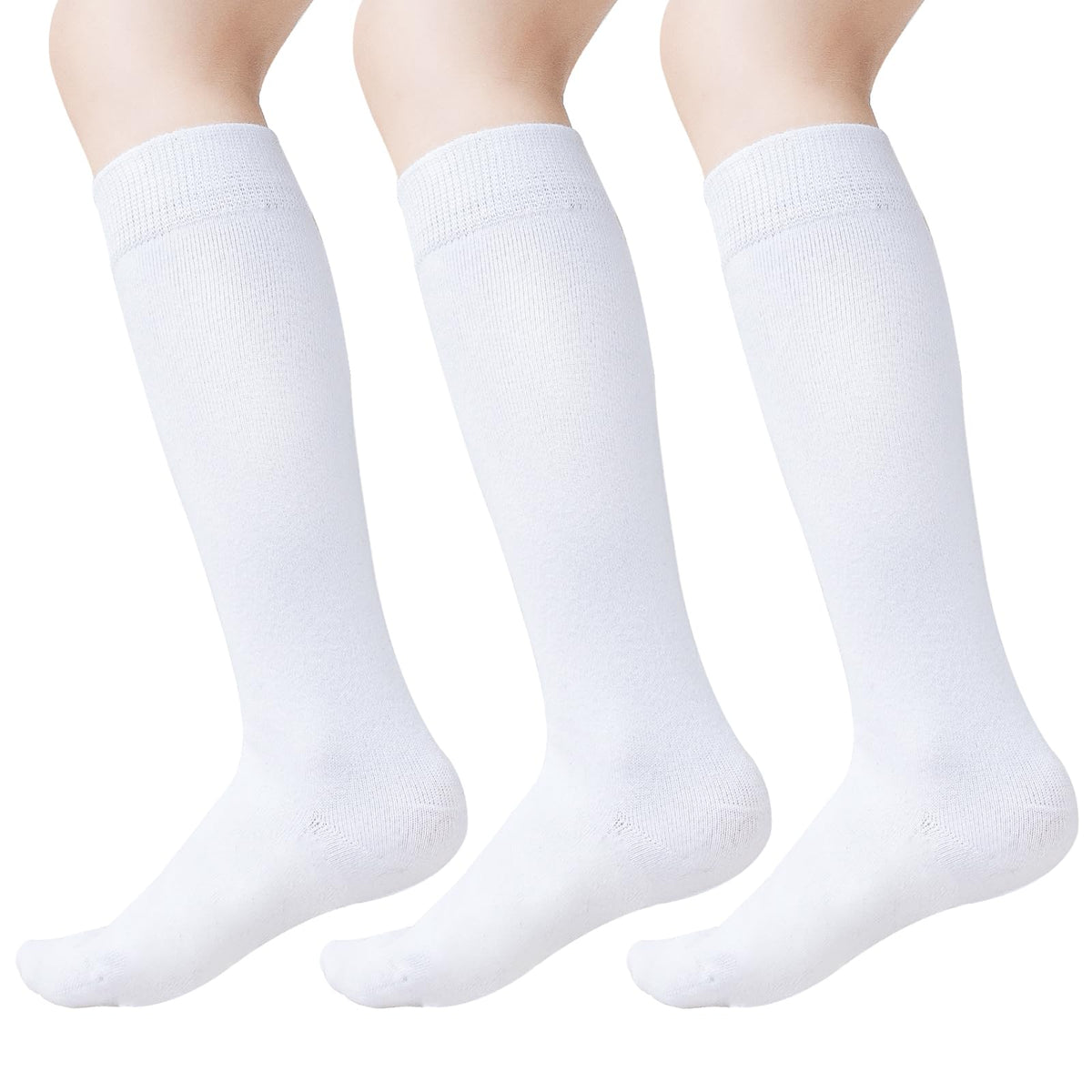 hakugoo Knee High Socks for Girls Boys School Uniform Socks Cotton Tube Socks Long White Socks Kids 5-8 Years 3 Pack (White M)