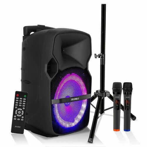 5Core Party Speaker Portable PA System 2 Wireless Mic Bluetooth Loud