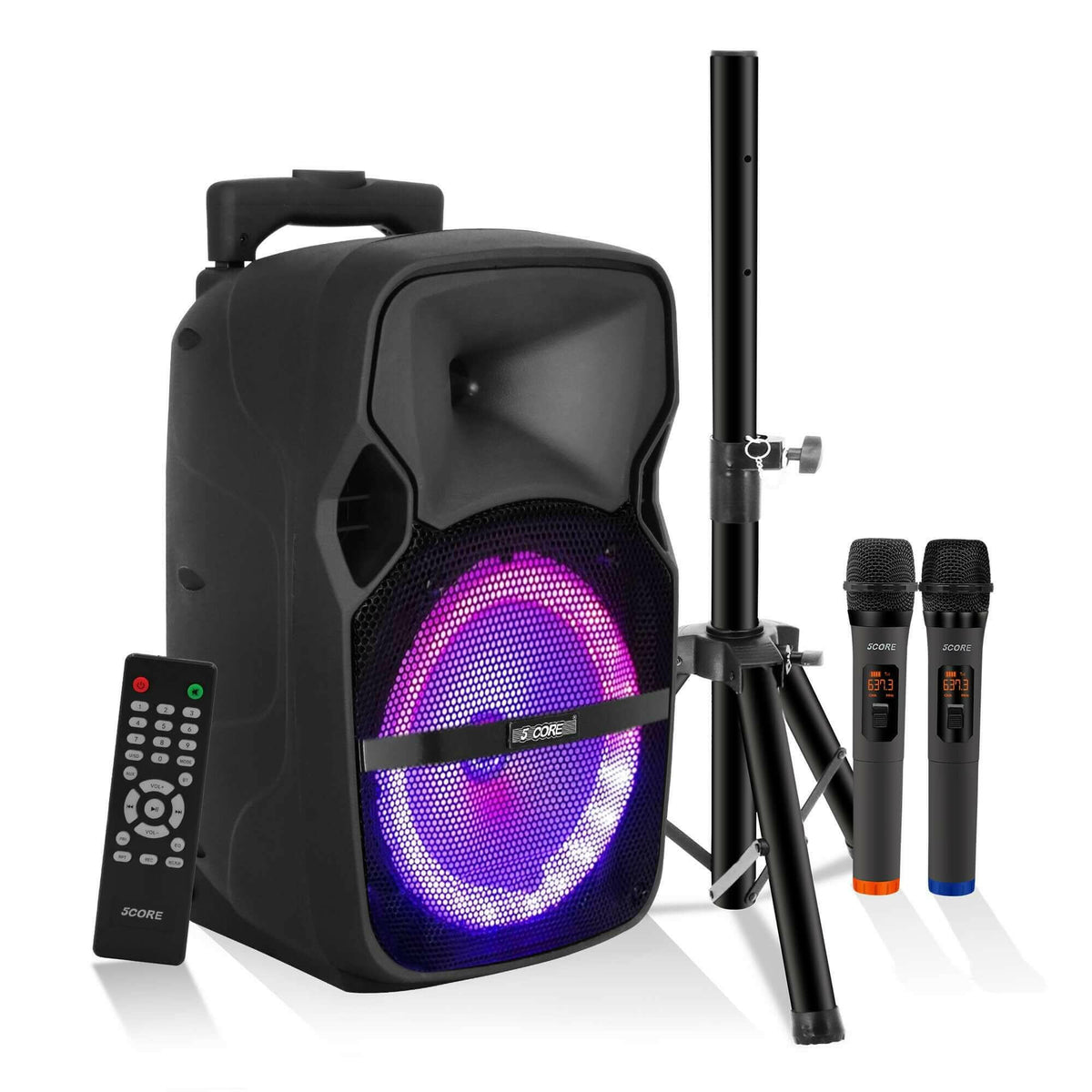 5Core Party Speaker Portable PA System 2 Wireless Mic Bluetooth Loud.