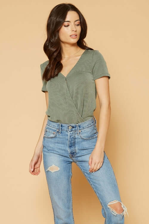 Women's V-Neck SS Surplus Bodysuit in Green